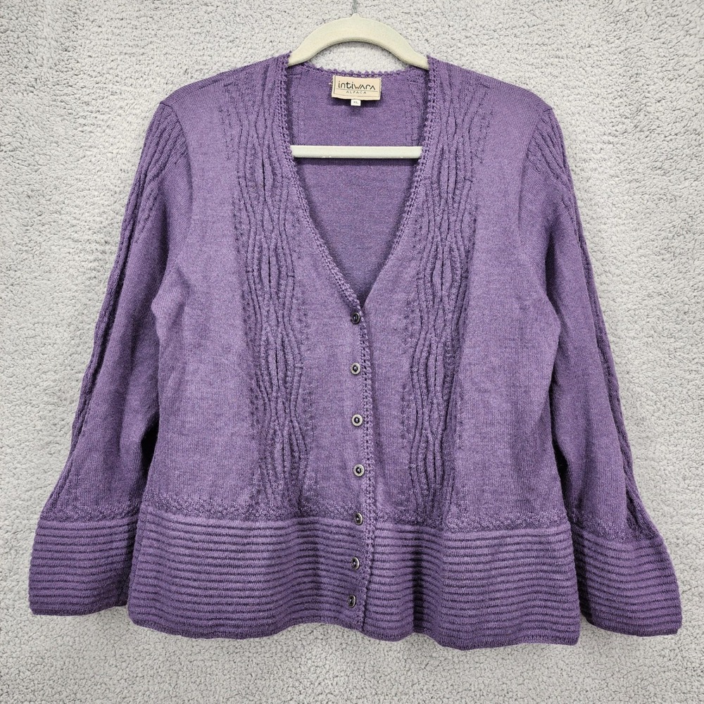 Intiwara Alpaca‎ Purple Cardigan Sweater Womens XL Handmade Bolivia 100% Alpaca